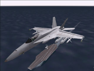 an F/A-18E over CVN-76